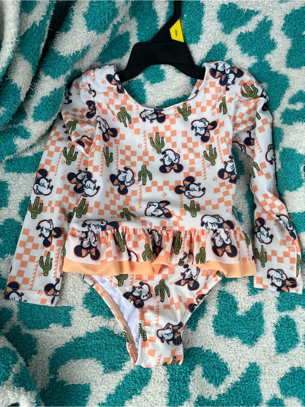 Disney Peach & Navy Minnie Mouse Long-Sleeve One-Piece